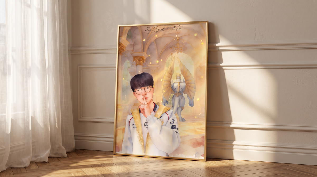 Faker T1 Royal Legends wall art framed print hanging in living room