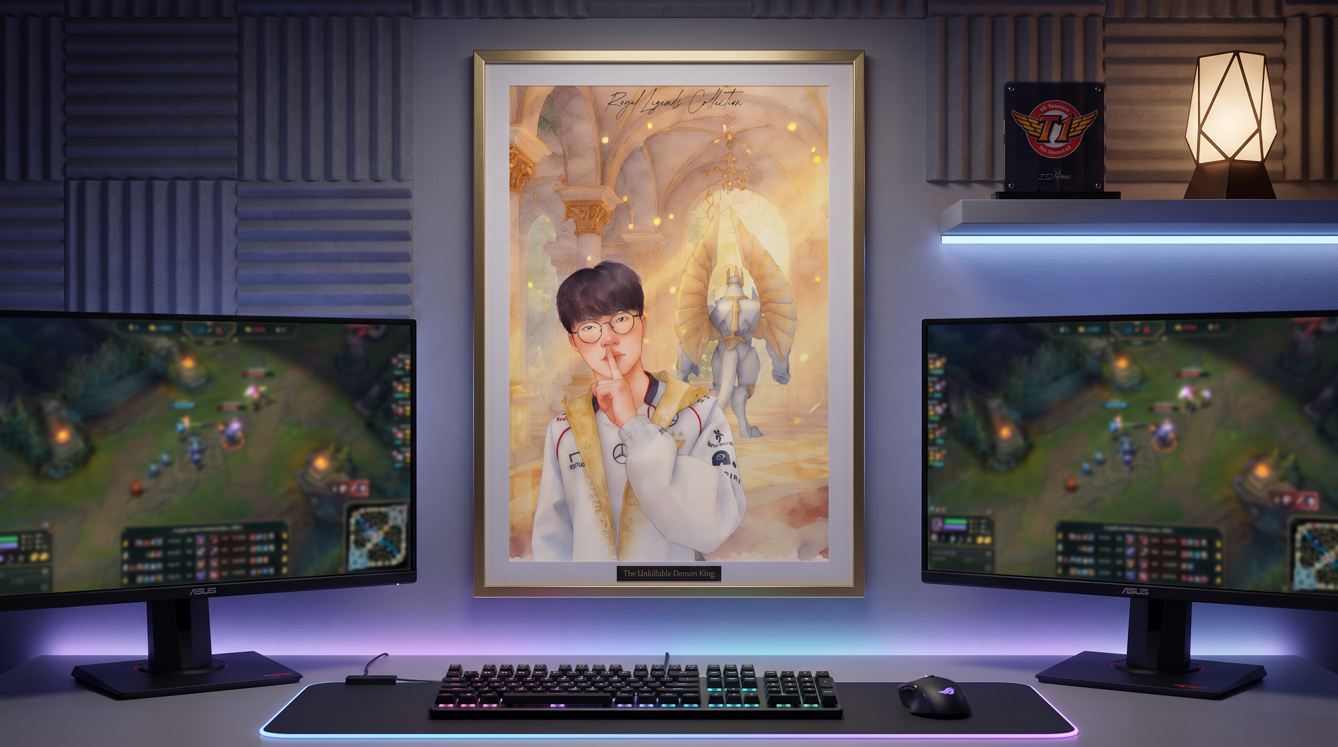 Faker T1 Royal Legends wall art framed print hanging in a gamer setup — LoL esports poster