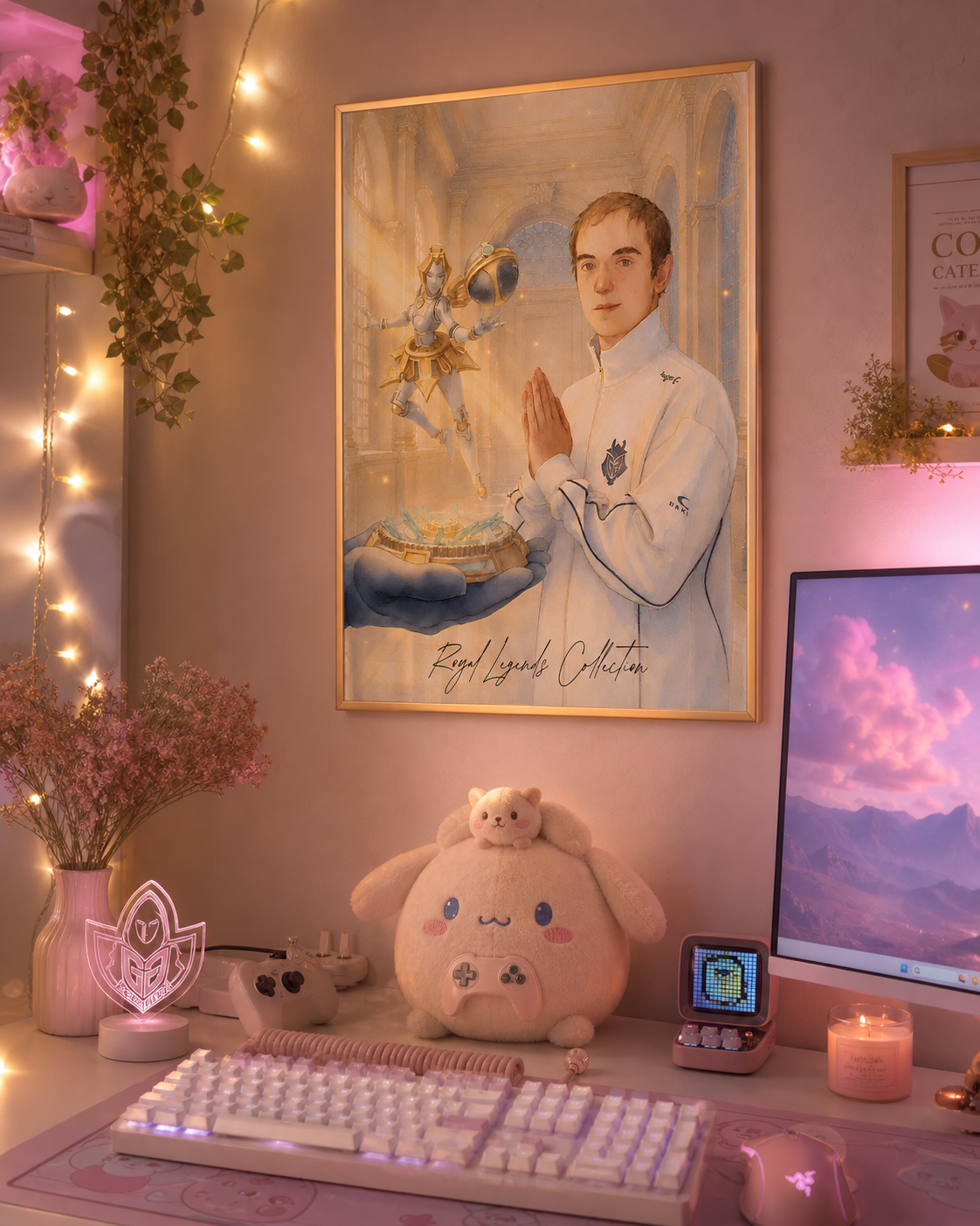 Caps G2 Royal Legends wall art framed print hanging in a female cozy asthetic girl setup — LoL esports poster