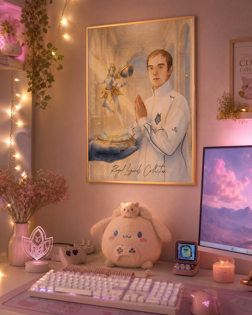 Caps G2 Royal Legends wall art framed print hanging in a female cozy asthetic girl setup — LoL esports poster