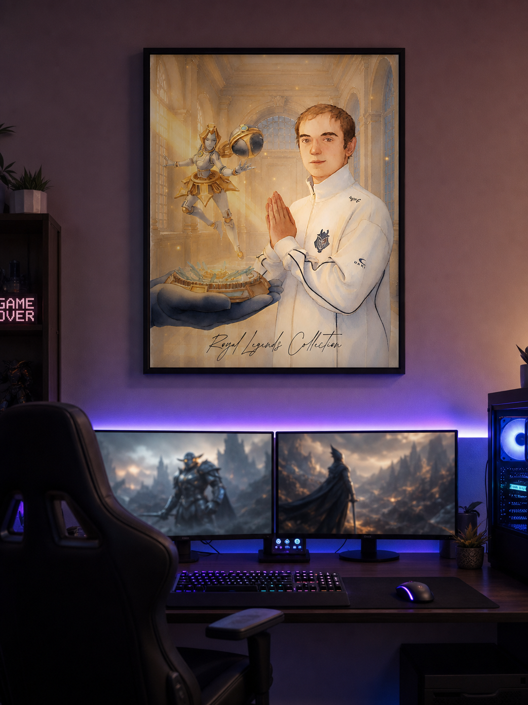 Caps G2 Royal Legends wall art framed print hanging in a setup gamer 