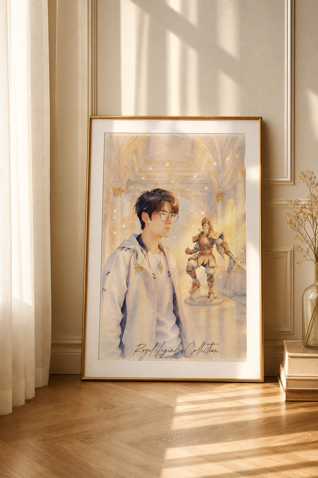 Oner T1 Royal Legends esports wall art digital print, watercolor style in a living room