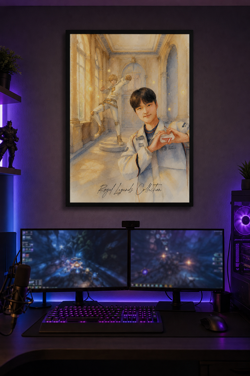 Peyz T1 Royal Legends wall art framed print hanging in a setup gamer