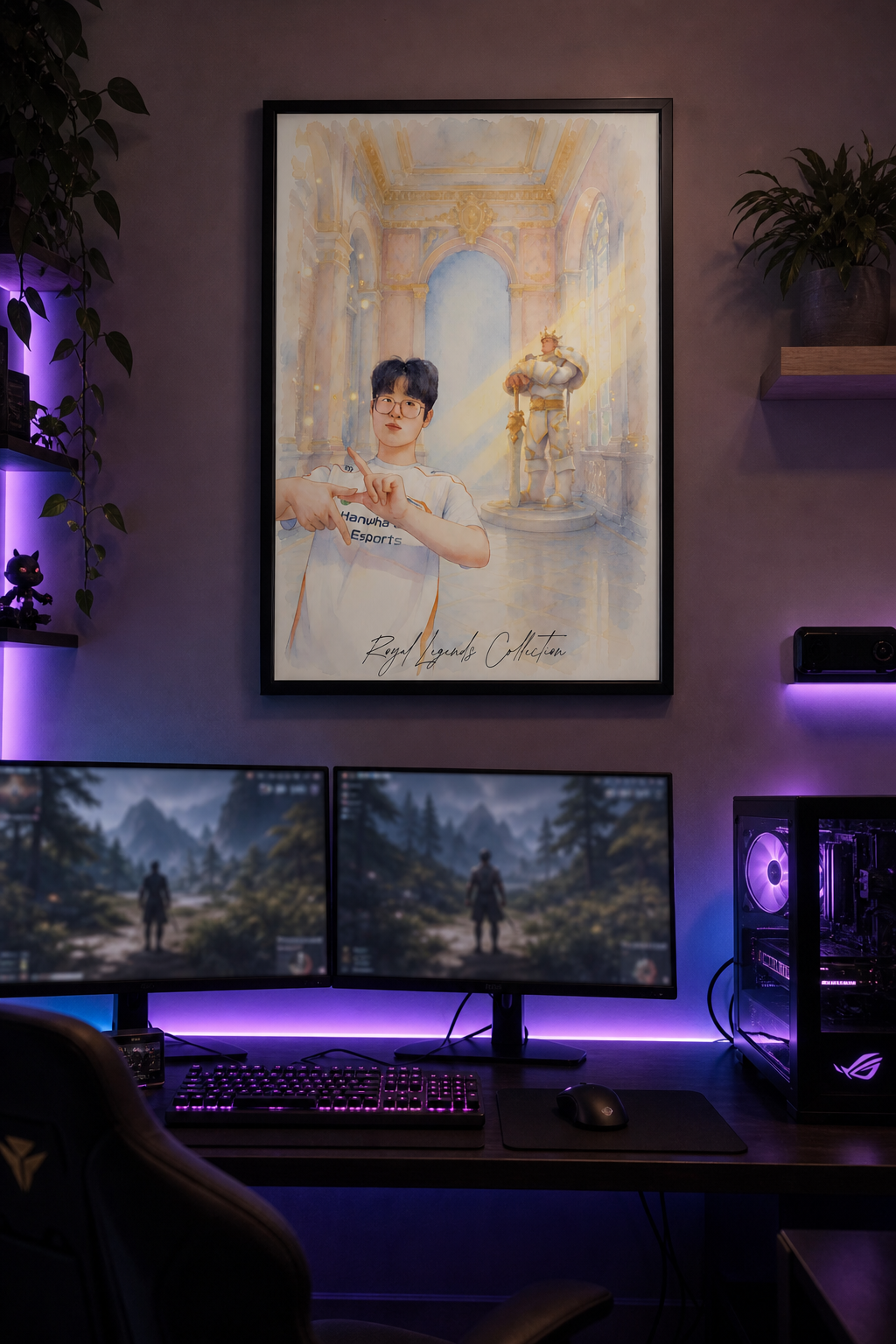 Zeus HLE Royal Legends wall art framed print hanging in a setup gamer 