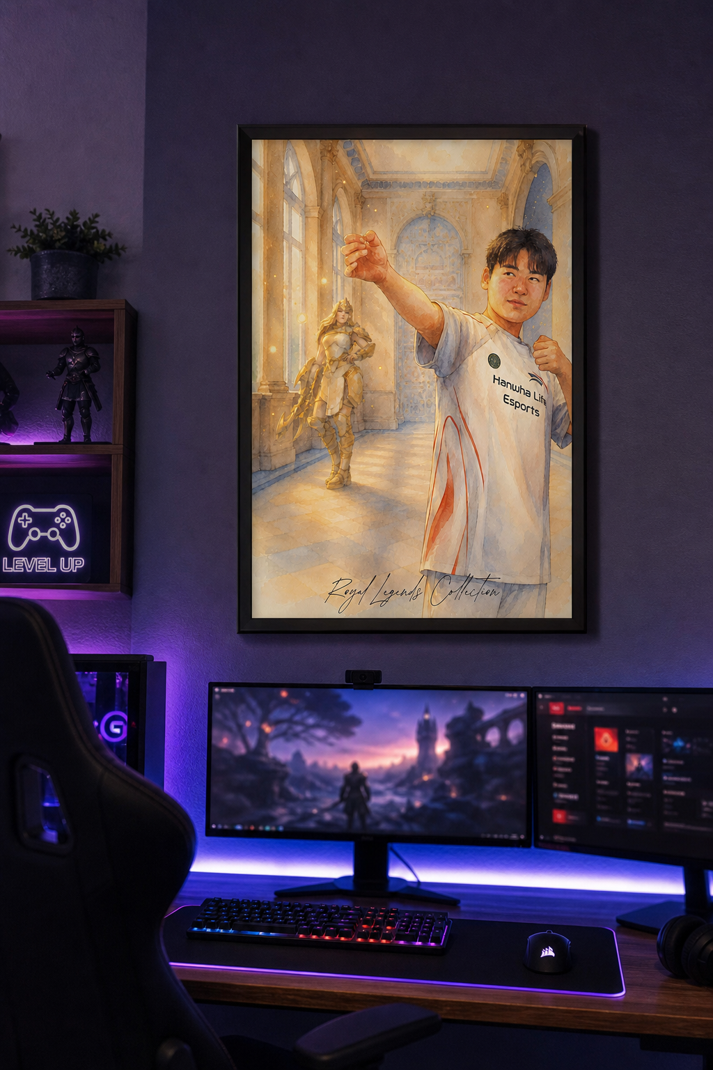 HLE Zeus Royal Legends wall art framed print hanging in a setup gamer